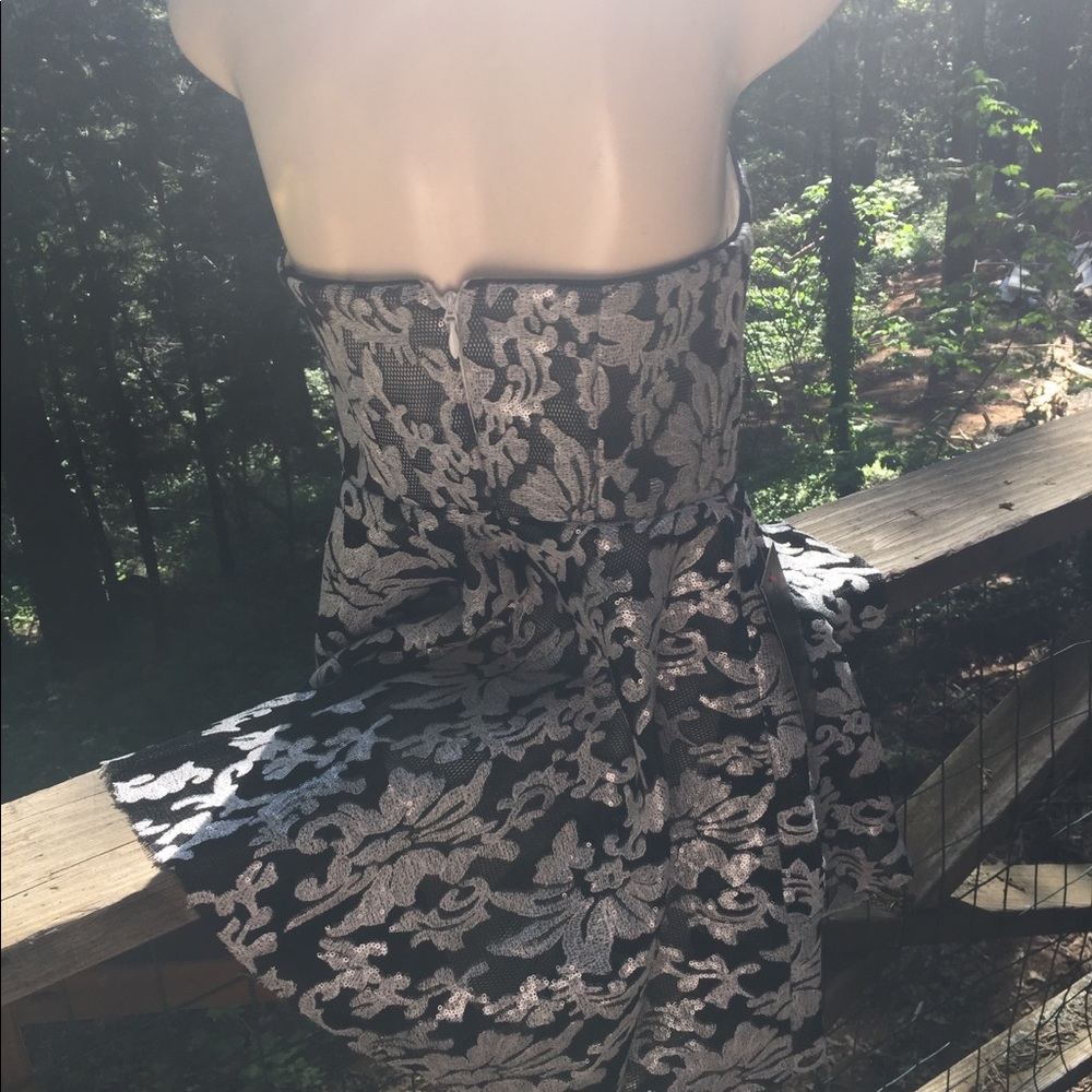 Bebe strapless  bustier embroidered on mesh mini prom dress - Picture 11 of 12